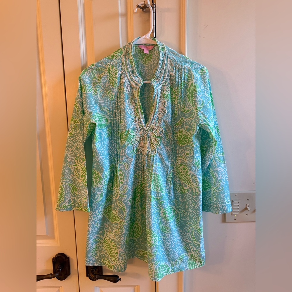 Lilly Pulitzer Sarasota Tunic Get Crackin Spa Blue Size S 🌴🌴🌴 - Picture 5 of 9